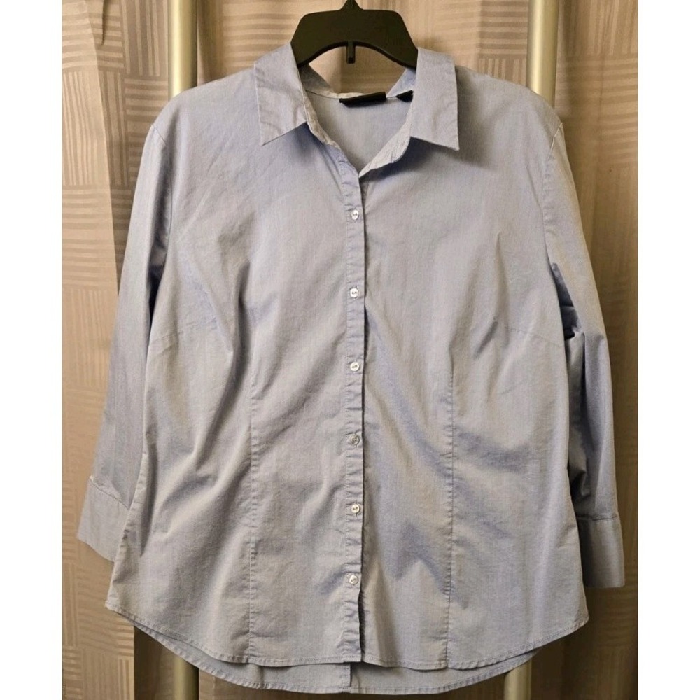 7th Avenue Design Studio New York Co Top Blue Stretch Sz X-LARGE ButtonUp Office